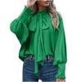 thumbnail image 1 of TKLPEHG Long Sleeve Tops for Women High Neck Elegant Shirts Lightweight Fashion Loose Casual Classic Solid Color Blouses (Green,XXL), 1 of 5