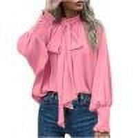 TKLPEHG Long Sleeve Tops for Women High Neck Elegant Shirts Lightweight Fashion Loose Casual Classic Solid Color Blouses (Pink,XXL)