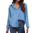 thumbnail image 1 of TKLPEHG Long Sleeve Tops for Women Lapel Button Satin Shirt Lightweight Loose Fall Tops Fashion Solid Color Casual Comfy Blouses Pullover (Blue,XL), 1 of 8