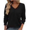 TKLPEHG Long Sleeve Tops for Women V Neck Basic Tops Lightweight Casual Comfy Fashion Loose Classic Solid Color Blouse (Black,M)