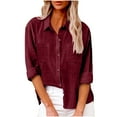 thumbnail image 1 of TKLPEHG Long Sleeve Tunic Tops for Women Lapel Button Cotton Linen Tops Lightweight Classic Solid Color Loose Casual Fashion Blouses (Wine,XXXL), 1 of 6