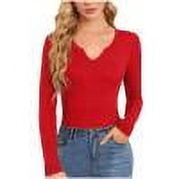 TKLPEHG Long Sleeve Tunic Tops for Women V Neck Slim Tops Lightweight Fashion Loose Classic Solid Color Casual Blouses (Red,XXL)