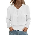 thumbnail image 1 of TKLPEHG Long Sleeve Womens Tops Fall Eyelet V Neck Shirts Fashion Smocked Hem Crop Tops Dressy Casual Tunic Shirts (White,S), 1 of 8