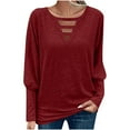 thumbnail image 1 of TKLPEHG Long Sleeve Womens Tops Loose Cutout V Neck Lantern Sleeve Tunic Tops Going Out Casual Fall Fashion Clothes (Wine,XXXL), 1 of 6