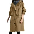 thumbnail image 1 of TKLPEHG Long Trench Coat for Women Hooded Windproof Overcoat Fashion Button Shacket Outerwear Working Outdoor Outerwear (Brown,XL), 1 of 6