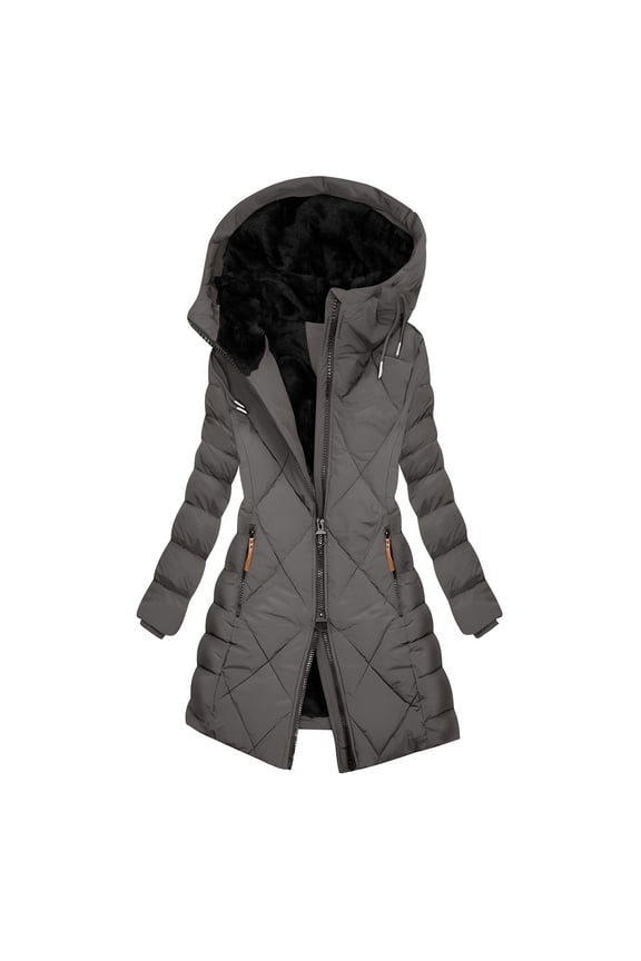Long Winter Coats for Women Fleece Jacket Women Hooded Warm Long Puffer Jacket Long Sleeve Thicken Parka Outwear (Gray,S)