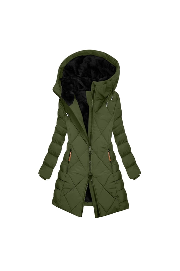 Long Winter Coats for Women Fleece Jacket Women Hooded Warm Long Puffer Jacket Long Sleeve Thicken Parka Outwear (Green,S)