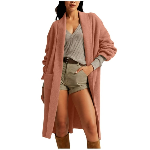 TKLPEHG Long Winter Coats for Women Long Sleeve Cardigan Open Front Oversized Knitted Sweater Coat Casual Winter Warm Overcoat with Pockets (Red,S)