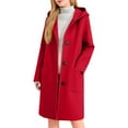 thumbnail image 1 of TKLPEHG Long Winter Coats for Women Single Breasted Long Coats Comfy Casual Long Sleeve Elegant Hooded Overcoat with Pocket (Red,XL), 1 of 9