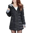 thumbnail image 1 of TKLPEHG Long Winter Coats for Women Zip Up Hooded Coats with Pockets Solid Color Winter Warm Outerwear with Thumb Hole (Black,L), 1 of 3