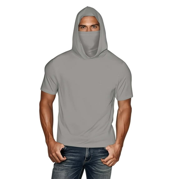 TKLPEHG Men's UPF 50+ Sun Protection Lightweight Hoodie Shirts Summer Short Sleeve Fishing Shirts SPF UV Hiking Shirts (Gray,XXXXXL)