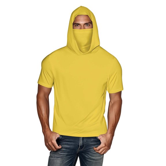 TKLPEHG Mens Hooded Sun Shirt with Mask Womens Sun Protection Shirt Short Sleeve Sun Protection Lightweight Hoodies Tops (Yellow,L)