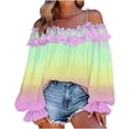 thumbnail image 1 of TKLPEHG Off Shoulder Shirt Long Sleeve for Women Ruffle Trim Solid Color Puff Sleeves Elegant Shirts Casual Loose Blouses (Green,L), 1 of 6