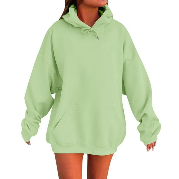TKLPEHG Oversized Sweatshirt for Women Long Sleeve Hoodies Solid Color Hooded Fall Sweatshirts Casual Loose Drawstring Pullover (Green,L)