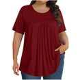 thumbnail image 1 of TKLPEHG Plus Size Tops for Women Solid Color Crew Neck Ruched Tunic Shirts Fashion Short Sleeve T Shirts Casual Comfy Blouses (Wine,XXXL), 1 of 8
