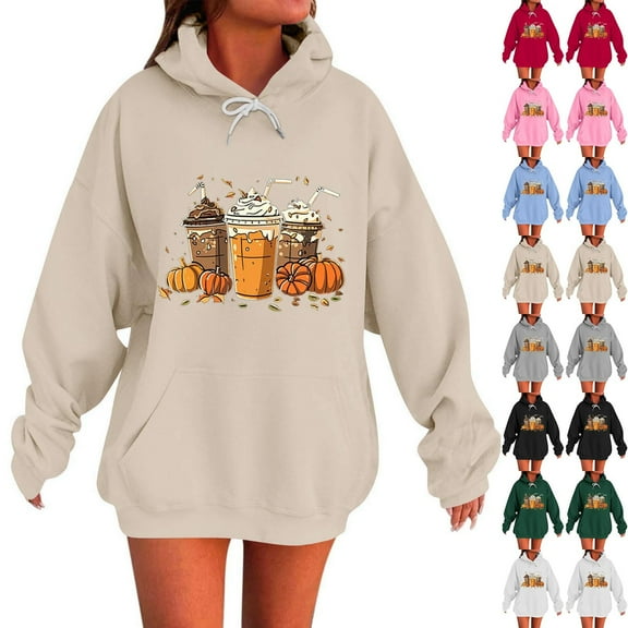 TKLPEHG Pumpkin Sweatshirt for Women Thanksgiving Graphic Hoodies Fall Halloween Sweatshirts Long Sleeve Hooded Pullover (Black,L)