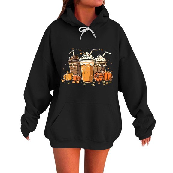 TKLPEHG Pumpkin Sweatshirt for Women Thanksgiving Graphic Hoodies Fall Halloween Sweatshirts Long Sleeve Hooded Pullover (Black,XXXXXL)
