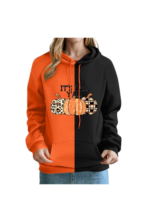 Pumpkin Sweatshirt for Women Thanksgiving Hoodie Long Sleeve Leopard Print Pumpkin Long Sleeve Tops Fall Pullover (Orange,S)