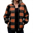 thumbnail image 1 of TKLPEHG Fleece Jacket Women Full Zip Long Sleeve Thicken Jackets Fashion Long Sleeve Thickening Checkered Jacket Fall Winter Warm Coat (Orange,XL), 1 of 6