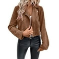 thumbnail image 1 of TKLPEHG Women's Cropped Zip Up Jacket Long Sleeve Leather Blazers Motorcycle Jackets Fall Fashion Coats (Coffee,S), 1 of 4