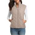 thumbnail image 1 of TKLPEHG Women's Puffer Vest Zip Up Sleeveless Stand Collar Jackets Slim Fit Solid Color Coats (Beige,XL), 1 of 9