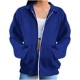 thumbnail image 1 of TKLPEHG Athletic Zip Up Jacket Women Casual Long Sleeve Hoodies Coats Hooded Y2k Jackets Solid Loose Sweatshirts Outerwear (Blue,M), 1 of 9