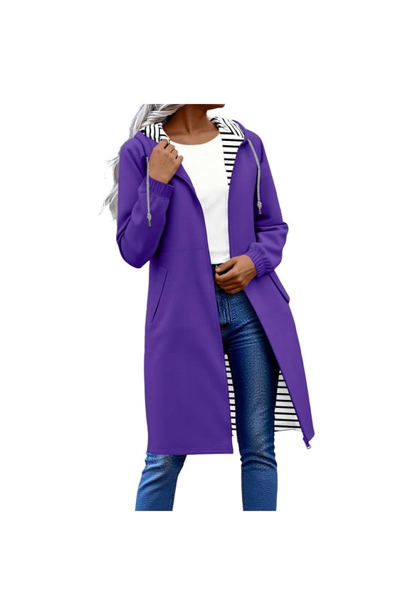 Long Hoodies for Women Zip Up Hooded Sweatshirt Coats Casual Long Sleeve Fleece Jacket Comfy Hoodie with Pockets (Purple,S)