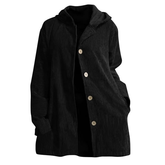 TKLPEHG Womens Corduroy Jacket Oversized Hooded Outerwear Loose Long Sleeve Button Jackets Casual Loose Outerwear (Black,M)