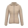 thumbnail image 1 of TKLPEHG Women's Hood Puffer Jacket Full-Zip Slim Short Down Jacket Insulated Quilted Warm Winter Coat (Khaki,L), 1 of 6