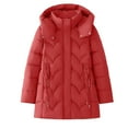 thumbnail image 1 of TKLPEHG Winter Jacket Women Mid Length Puffer Jacket Thickened Winter Coat Long Sleeve Warm Hooded Coats with Pockets (Red,XXXL), 1 of 7
