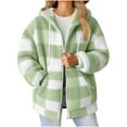 thumbnail image 1 of TKLPEHG Fleece Jacket Women Full Zip Hooded Coats Fall Winter Oversized Long Sleeve Hooded Warm Plaid Coats (Mint Green,M), 1 of 3