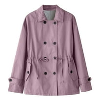 TKLPEHG Trench Coat Women Cropped Double Breasted Short Jacket Fashion Lapel Windproof Overcoat Fall Outfits (Purple,XL)