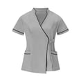 thumbnail image 1 of TKLPEHG Scrubs Tops for Women Loose Fit Comfy Wrap Open Front Uniform Side Tie Shirts Short Sleeve Top Comfy Regular V-Neck Solid Color Casual Blouses (Gray,M), 1 of 5