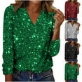 thumbnail image 1 of TKLPEHG Sequin Tops for Women Fashion Long Sleeve Glitter Sparkly Shirts V Neck Dressy Party Holiday Tops Blouses (Black,S), 1 of 6