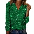 thumbnail image 1 of TKLPEHG Sequin Tops for Women Fashion Long Sleeve Glitter Sparkly Shirts V Neck Dressy Party Holiday Tops Blouses (Green,XL), 1 of 6