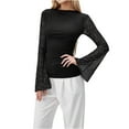 thumbnail image 1 of TKLPEHG Sequins Mesh Long Sleeve Tops for Women Fall Elegant Ruched Party Shirts Dressy Casual Blouse (Black,M), 1 of 8