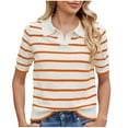 thumbnail image 1 of TKLPEHG Short Sleeve Blouses For Women Lapel Sweater Top Casual Comfy Loose Striped Print Graphic Tee Summer Fashion Outfits (Orange,L), 1 of 7