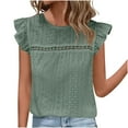 thumbnail image 1 of TKLPEHG Short Sleeve Blouses for Women Summer Going Out Tops Solid Color Round Neck Eyelet Tops Short Sleeve T Shirts Lightweight Casual Loose Blouse(Army Green,M), 1 of 8