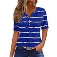 thumbnail image 1 of TKLPEHG Short Sleeve Shirts for Women Button V-Neck Tunic Shirts Casual Classic Striped Print Tshirt Basic Tops Summer Loose Fitted Womens Clothes (Blue,M), 1 of 5