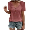 thumbnail image 1 of TKLPEHG Short Sleeve Shirts for Women Lightweight Summer Solid Color Casual Going Out Tops Round Neck Button Eyelet Tops Short Sleeve T Shirts Loose Blouse(Pink,M), 1 of 5