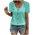 thumbnail image 1 of TKLPEHG Short Sleeve Shirts for Women Lightweight Summer Solid Color Casual Going Out Tops Round Neck Button Eyelet Tops Short Sleeve T Shirts Loose Blouse(Sky Blue,XXXL), 1 of 5