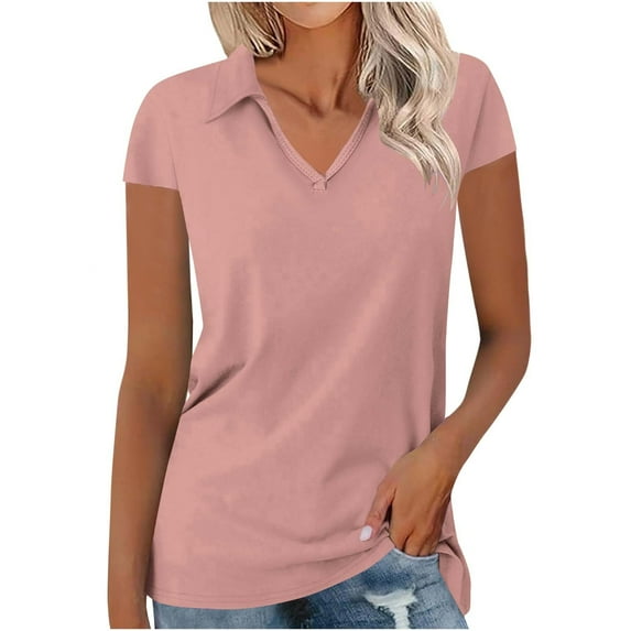 TKLPEHG Short Sleeve Shirts for Women V-Neck Basic Shirt Loose Solid Color Fashion Lightweight Short Sleeve T Shirt Casual Comfy Summer Clothes Blouses (Pink,S)