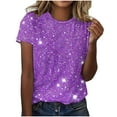 thumbnail image 1 of TKLPEHG Short Sleeve Shirts for Women Crew Neck Tshirt Loose Shirts Casual Glitter Print Fashion Going Out Tops Summer Blouses (Purple,XXXL), 1 of 4