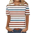 thumbnail image 1 of TKLPEHG Short Sleeve Tops For Women Crew Neck Comfy Casual Loose Striped Print Graphic Tee Summer Fashion Blouses (Multicolor,M), 1 of 4