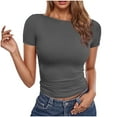 thumbnail image 1 of TKLPEHG Short Sleeve Tops for Women Crew Neck Tight Tops Solid Color Tshirt Loose Fitted Dressy Casual Blouses Fashion Summer Womens Clothes (Gray,XXL), 1 of 4