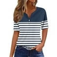 thumbnail image 1 of TKLPEHG Short Sleeve Tunic Tops for Women Button V-Neck Tunic Shirts Classic Striped Print Tshirt Basic Tops Summer Loose Fitted Casual Womens Clothes (Navy,XXXL), 1 of 5