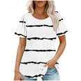 thumbnail image 1 of TKLPEHG Short Sleeve Tunic Tops for Women Going Out Tops Round Neck Ruched Tunic Tops Short Sleeve T Shirts Loose Lightweight Summer Striped Print Graphic Tee Casual Blouses(White,L), 1 of 5