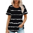 thumbnail image 1 of TKLPEHG Short Sleeve Tunic Tops for Women Going Out Tops Round Neck Ruched Tunic Tops Short Sleeve T Shirts Loose Lightweight Summer Striped Print Graphic Tee Casual Blouses(Black,L), 1 of 5