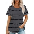 thumbnail image 1 of TKLPEHG Short Sleeve Tunic Tops for Women Going Out Tops Round Neck Ruched Tunic Tops Short Sleeve T Shirts Loose Lightweight Summer Striped Print Graphic Tee Casual Blouses(Gray,M), 1 of 5