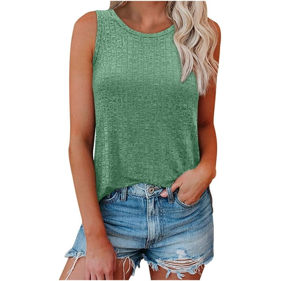 TKLPEHG Sleeveless Tank Tops for Women Crew Neck Basic Tank Top Sleeveless T Shirt Loose Lightweight Casual Comfy Summer Clothes Solid Color Fashion Blouses (Green,M)